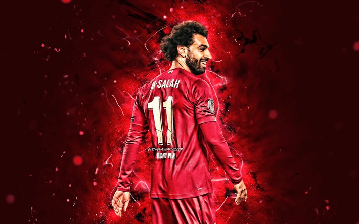 4k, Mohamed Salah, 2019, le Liverpool FC, vue de dos, &#233;gyptien, les joueurs de football, but, CFT, fan art, Salah, Premier League, Mohamed Salah art, de soccer, de n&#233;ons, Salah Liverpool, Mo Salah