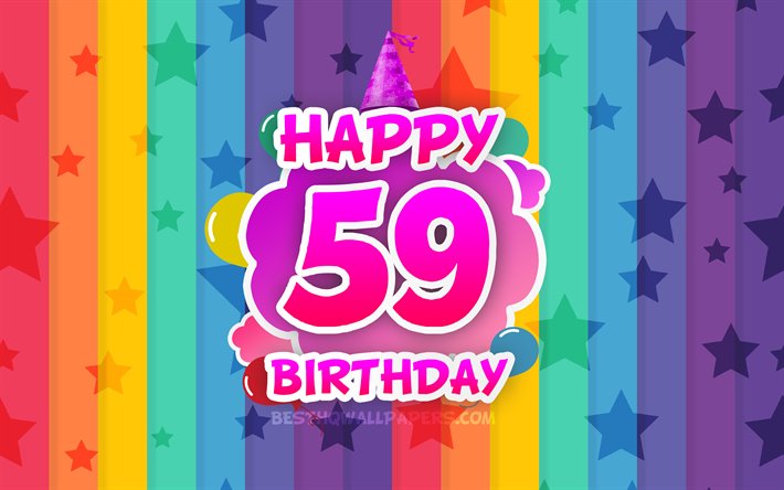 Felice 59 &#176; compleanno, nuvole colorate, 4k, feste di Compleanno, concetto, arcobaleno, sfondo, Felice di 59 Anni Compleanno, creative 3D, lettere, 59 &#176; Compleanno, Festa di Compleanno, 59 &#176; Festa di Compleanno