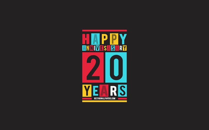 20 Aniversario, Aniversario Plano de Fondo, de 20 A&#241;os de Aniversario, Creativo, Plana, el Arte, la 20 Aniversario signo, Colorido Abstracci&#243;n, Aniversario de Fondo