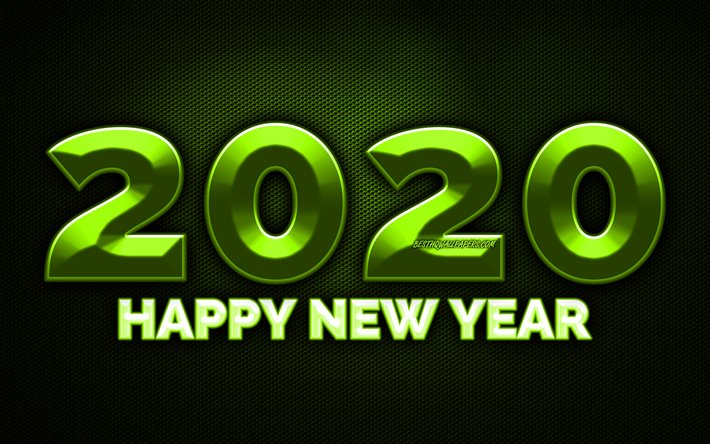 2020 oliivi-3D-numerot, 4k, oliivi-metalli ruudukon tausta, Hyv&#228;&#228; Uutta Vuotta 2020, 2020 metal art, 2020 k&#228;sitteit&#228;, oliivi-metalli numeroa, 2020-oliivi tausta, 2020 vuosi numeroa