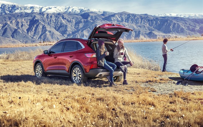 Ford Escape, 2019, exterior, rear view, crossover, new red Escape, hybrid SUV, american cars, Ford