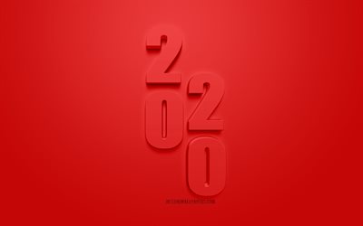 Red 2020 3d-bakgrund, Gott Nytt &#197;r, Jul, 2020 Nytt &#197;r, 2020 3d-konst, kreativa 3d-konst