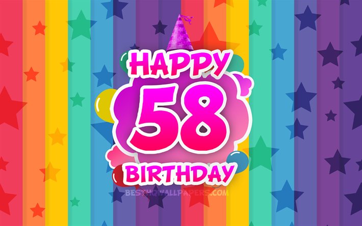 سعيد عيد ميلاد 58, الغيوم الملونة, 4k, عيد ميلاد مفهوم, خلفية قوس قزح, سعيد 58 سنة ميلاده, الإبداعية 3D الحروف, 58 عيد ميلاد, عيد ميلاد