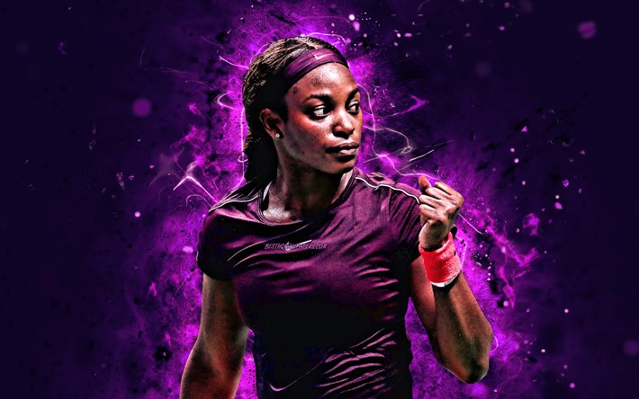 Sloan Stephens, 4k, american tennis players, WTA, violet neon lights, tennis, fan art, Sloan Stephens 4K