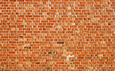 4k, オレンジbrickwall, 赤煉瓦, レンガの質感, オレンジ色のレンガ壁, レンガ, 壁, マクロ, 同一の煉瓦, オレンジレンガ背景