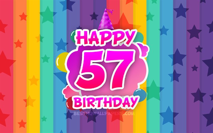 Heureux 57e anniversaire, les nuages color&#233;s, 4k, Anniversaire concept, arc-en-ciel arri&#232;re-plan, Heureux De 57 Ans, de cr&#233;ation 3D, de lettres, de la 57e Anniversaire, F&#234;te d&#39;Anniversaire, 57e Anniversaire