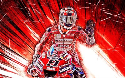 Danilo Petrucci, grunge art, MotoGP, 2019 bikes, Ducati Desmosedici GP19, red grunge rays, Mission Winnow Ducati Team, Ducati