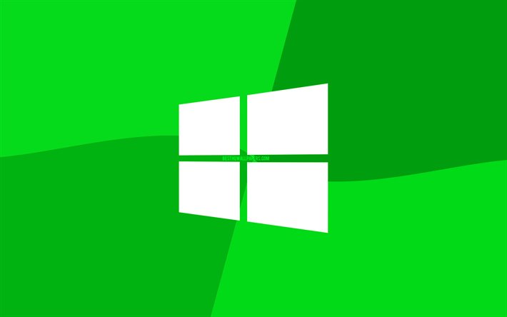Windows 10: n vihre&#228; logo, 4k, Microsoft-logo, minimaalinen, SEN, vihre&#228; tausta, luova, Windows 10, kuvitus, Windows 10-logo