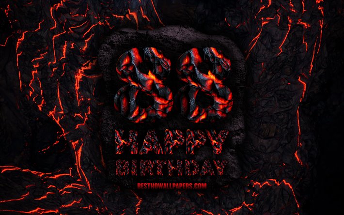 4k, Happy 88 Years Birthday, fire lava letters, Happy 88th birthday, grunge background, 88th Birthday Party, Grunge Happy 88th birthday, Birthday concept, Birthday Party, 88th Birthday