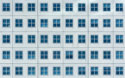 fundo com janelas, parede de constru&#231;&#227;o com janelas, janelas azuis, textura de casa, fundo de fachada de casa