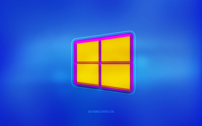 تحميل خلفيات شعار Windows 10 ثلاثي الأبعاد الخلفية الزرقاء ويندوز شعار متعدد الالوان Windows 10 شعارات ثلاثية الأبعاد لسطح المكتب مجانا صور لسطح المكتب مجانا