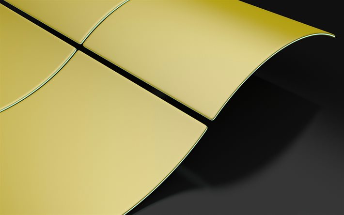 ゴールドのWindowsロゴ, 創造的なゴールドの背景, ゴールドウィンドウズエンブレム, ゴールドウィンドウズの背景, 3Dアート, Windowsロゴ, Windows