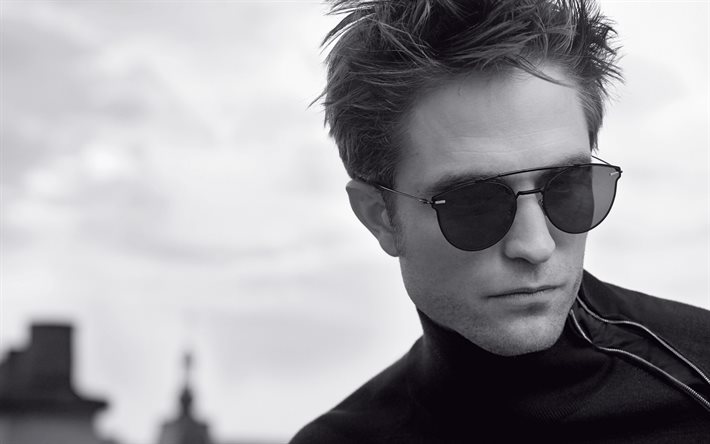 Robert Pattinson, british actor, monochrome photoshoot, portrait, british fashion model