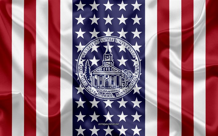 Emblema de la Universidad Estatal de Westfield, bandera estadounidense, logotipo de la Universidad Estatal de Westfield, Westfield, Massachusetts, EE UU, Universidad Estatal de Westfield