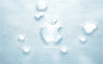 Logo de neige Apple 3D, 4K, cr&#233;atif, logo Apple, arri&#232;re-plans de neige, logo Apple 3D, Apple