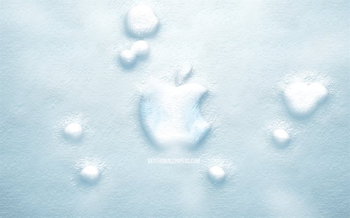 Logotipo da neve 3D da Apple, 4K, criativo, logotipo da Apple, fundos de neve, logotipo 3D da Apple, Apple