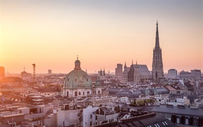 Viyana, St Stephens Katedrali, sabah, g&#252;ndoğumu, şehir manzarası, Viyana panorama, Avusturya, Stephansdom