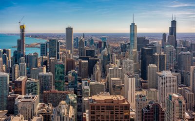 Chicago skyskrapor, Chicago panorama, stadsbild, moderna byggnader, Illinois, USA