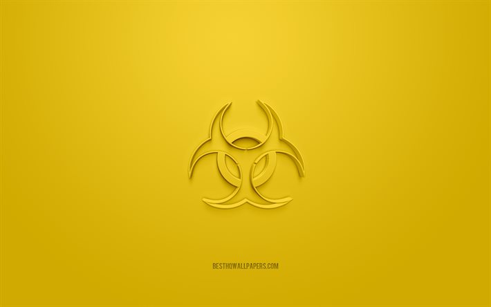 biological hazard 3d icon, yellow background, 3d symbols, biological hazard, creative 3d art, 3d icons, biological hazard sign, Warning 3d icons, bio hazard icon