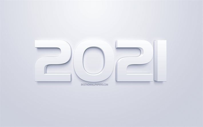 2021 3d white background, 2021 New Year, 3d art, Happy New Year 2021, 2021 concepts