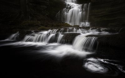 Waterfall, 秋, 黒い石, Rocks (岩), 水の概念, 山の滝