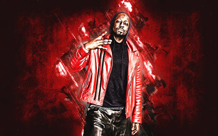Wyclef Jean, Haitian rapper, red stone background, creative art, Nel Ust Wyclef Jean