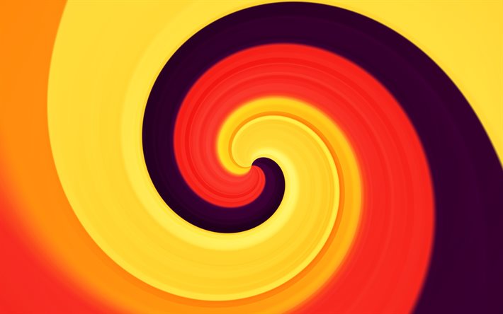 orange twirl background, 4k, creative, vortex, orange backgrounds, colorful backgrounds, wavy textures, abstract backgrounds