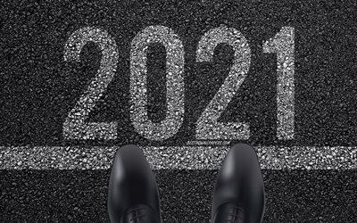 Start 2021, startlinje, 2021 koncept, gott nytt &#229;r 2021, 2021 b&#246;rjan, 2021 inskription p&#229; asfalt