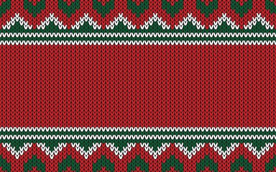 Noël ornement rouge texutra, fond rouge de Noël, nouvel an, texture de Noël, fond tricoté ornement, texture tricotée de Noël