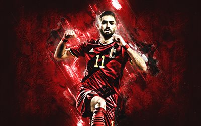 Yannick Carrasco, &#233;quipe nationale de football de Belgique, footballeur belge, milieu de terrain, Belgique, football, fond de pierre rouge