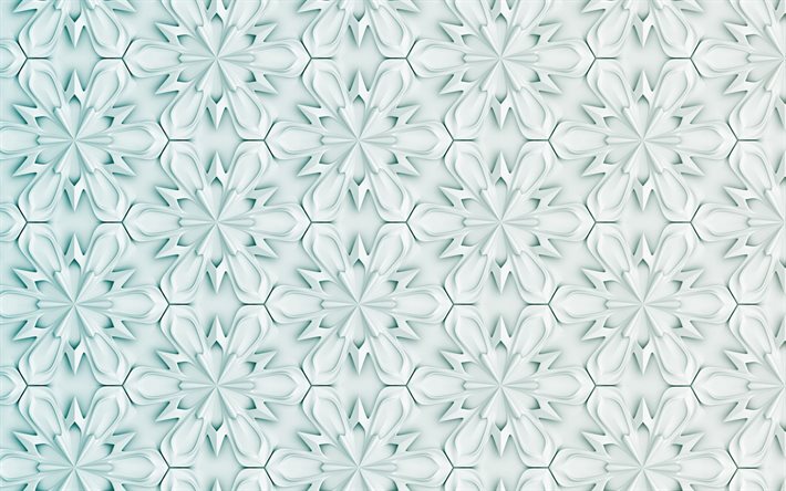 3D snowflakes background, 4k, snowflakes pattern, winter backgrounds, snowflakes, 3D snowflakes textures