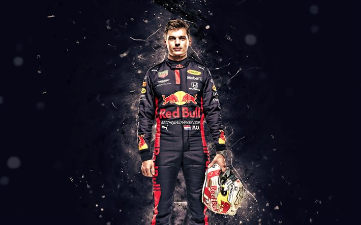 Max Verstappen, 2020, 4k, Aston Martin Red Bull Racing, hollantilaiset kuljettajat, Formula 1, Max Emilian Verstappen, harmaat neonvalot, F1 2020