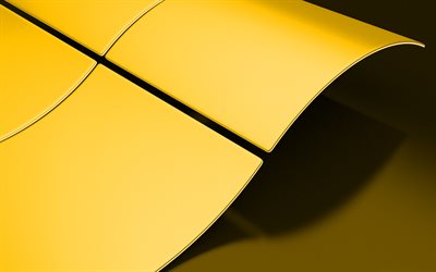 Logo Windows jaune, fond jaune cr&#233;atif, embl&#232;me Windows jaune, fond Windows jaune, art 3d, logo Windows, Windows