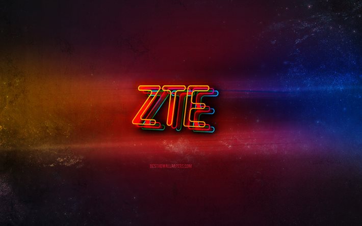 Logotipo da ZTE, arte em neon claro, emblema da ZTE, logotipo em neon da ZTE, arte criativa, ZTE