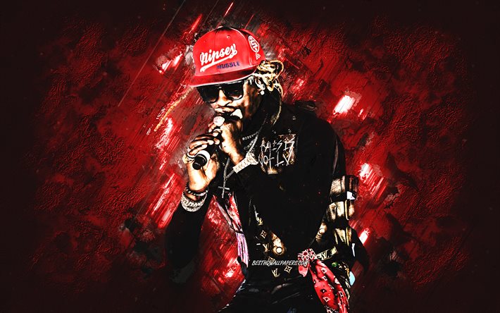 Young Thug, american rapper, Jeffery Lamar Williams, portrait, red stone background