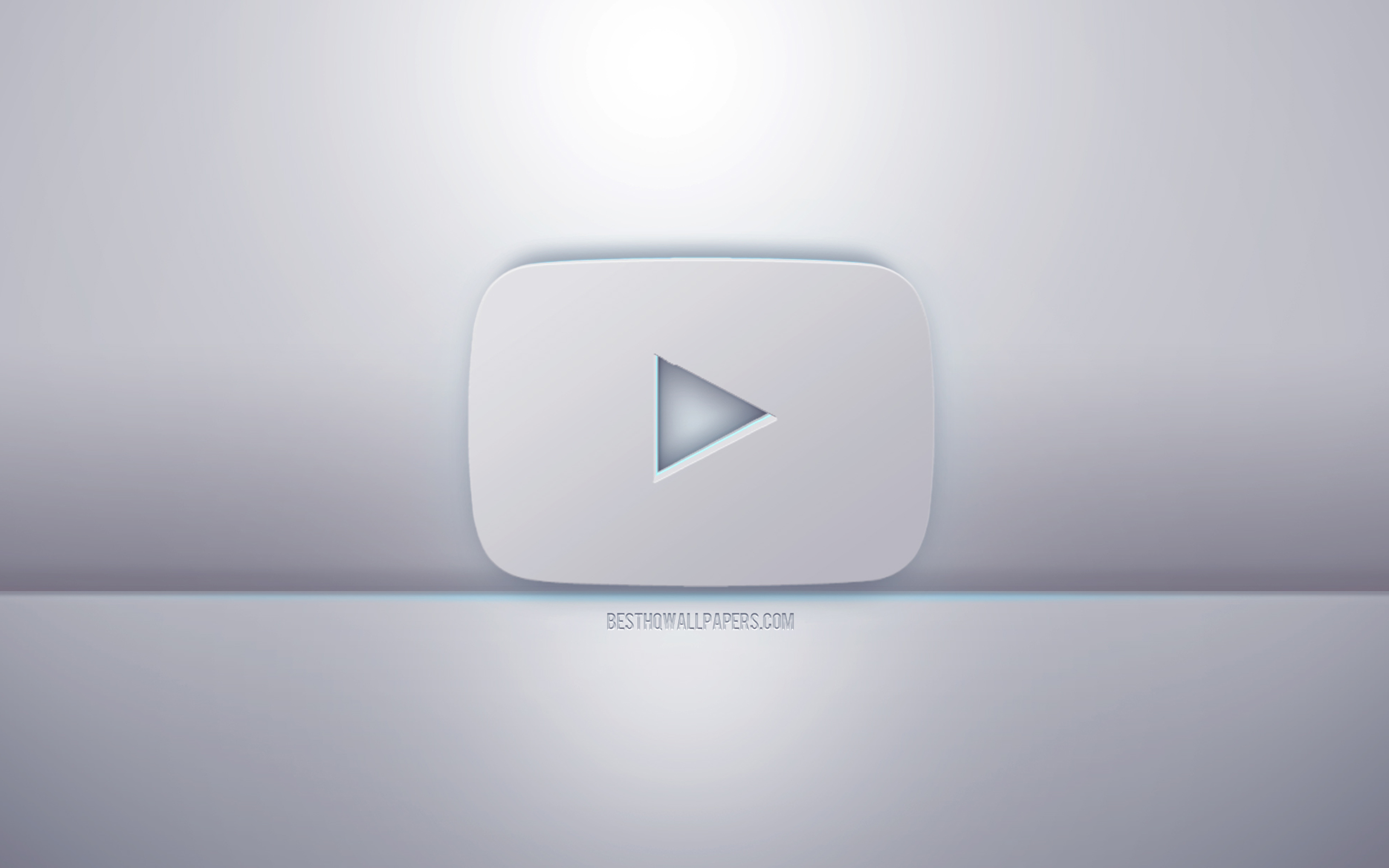 Download wallpapers YouTube 3d white logo, gray background, YouTube logo,  creative 3d art, YouTube, 3d emblem for desktop with resolution 2880x1800.  High Quality HD pictures wallpapers