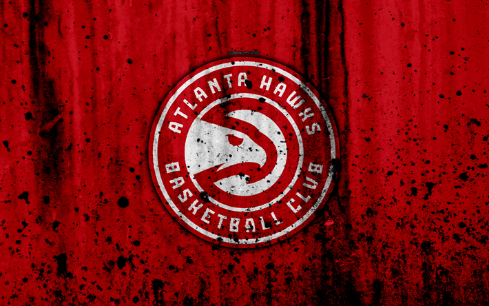 Atlanta Hawks, 4k, du grunge, de la NBA, le basket club, de Conf&#233;rence est, les &#233;tats-unis, embl&#232;me de la pierre, de la texture, basket-ball, Atlanta Hawks logo
