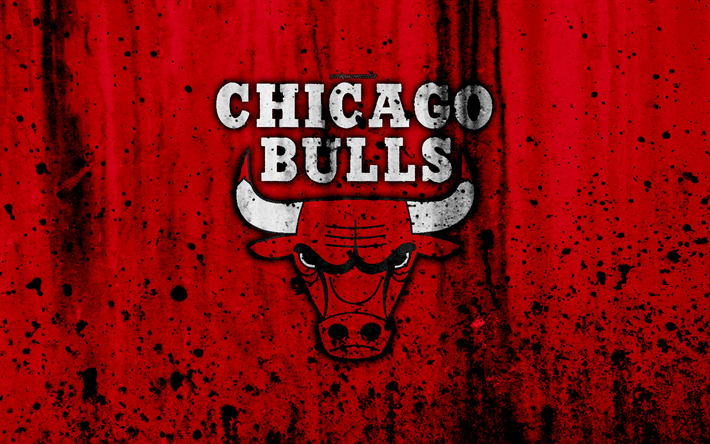 Chicago Bulls, 4k, grunge, NBA, basketball club, Eastern Conference, USA, emblem, stone texture, basketball, Central Division