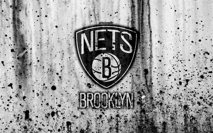 Brooklyn Nets, 4k, grunge, NBA, basketball club, Eastern Conference, USA, emblem, stone texture, basketball, Atlantic Division