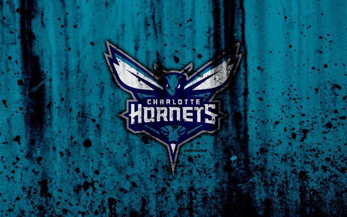Charlotte Hornets, 4k, grunge, NBA, basketball club, Eastern Conference, USA, emblem, stone texture, basketball, Southeast Division