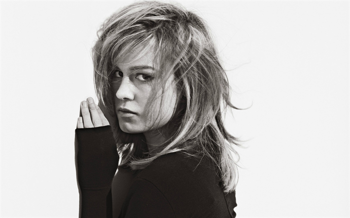 Brie Larson, American actress, 4k, portrait, monochrome, black jacket