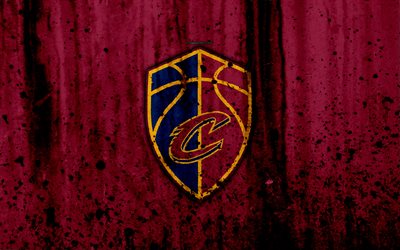 4k, Cleveland Cavaliers, grunge, NBA, basketball club, Eastern Conference, USA, emblem, stone texture, basketball, Central Division