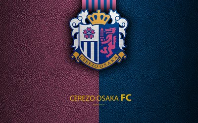 Cerezo Osaka FC, 4k, logo, leather texture, Japanese football club, emblem, J-League, Division 1, football, Osaka, Japan, Japan Football Championships