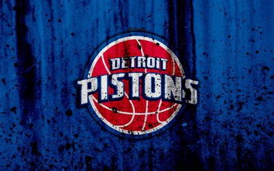 4k, Detroit Pistons, grunge, NBA, basketball club, Eastern Conference, USA, emblem, stone texture, basketball, Central Division