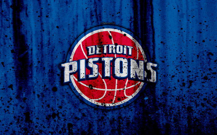 4k, Detroit Pistons, grunge, NBA, basketball club, de la Conferencia este, estados UNIDOS, el emblema, la piedra de textura, de baloncesto, de la Divisi&#243;n Central