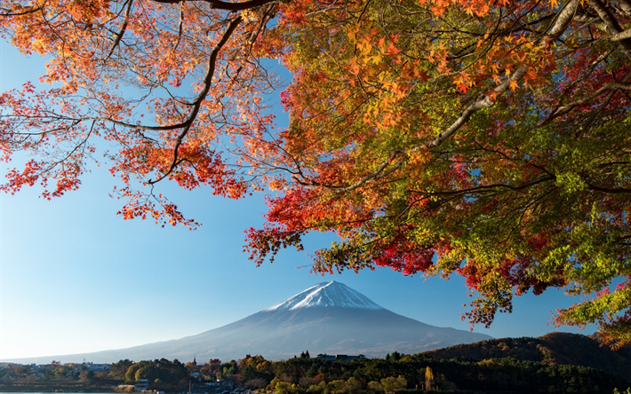 Fuji, mountain, Japan, autumn landscape, mountains, Fujiyama, stratovolcano, Honshu
