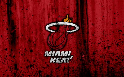 4k, Miami Heat, grunge, NBA, basketball club, Eastern Conference, USA, emblem, stone texture, basketball, Southeast Division