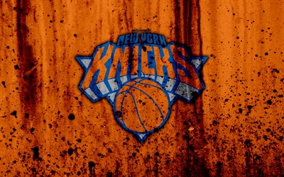 4k, New York Knicks, grunge, NBA, basketball club, Eastern Conference, USA, emblem, stone texture, basketball, Atlantic Division