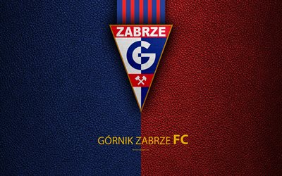 Gornik Zabrze FC, 4k, football, emblem, Gornik logo, Polish football club, leather texture, Ekstraklasa, Zabrze, Poland, Polish Football Championships