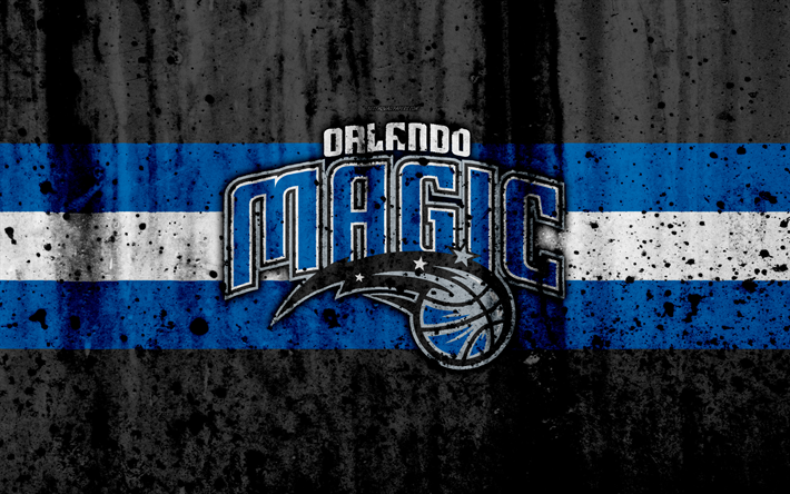 4k, Orlando Magic, grunge, NBA, basket club, Eastern Conference, USA, emblema, pietra, texture, basket, Southeast Division